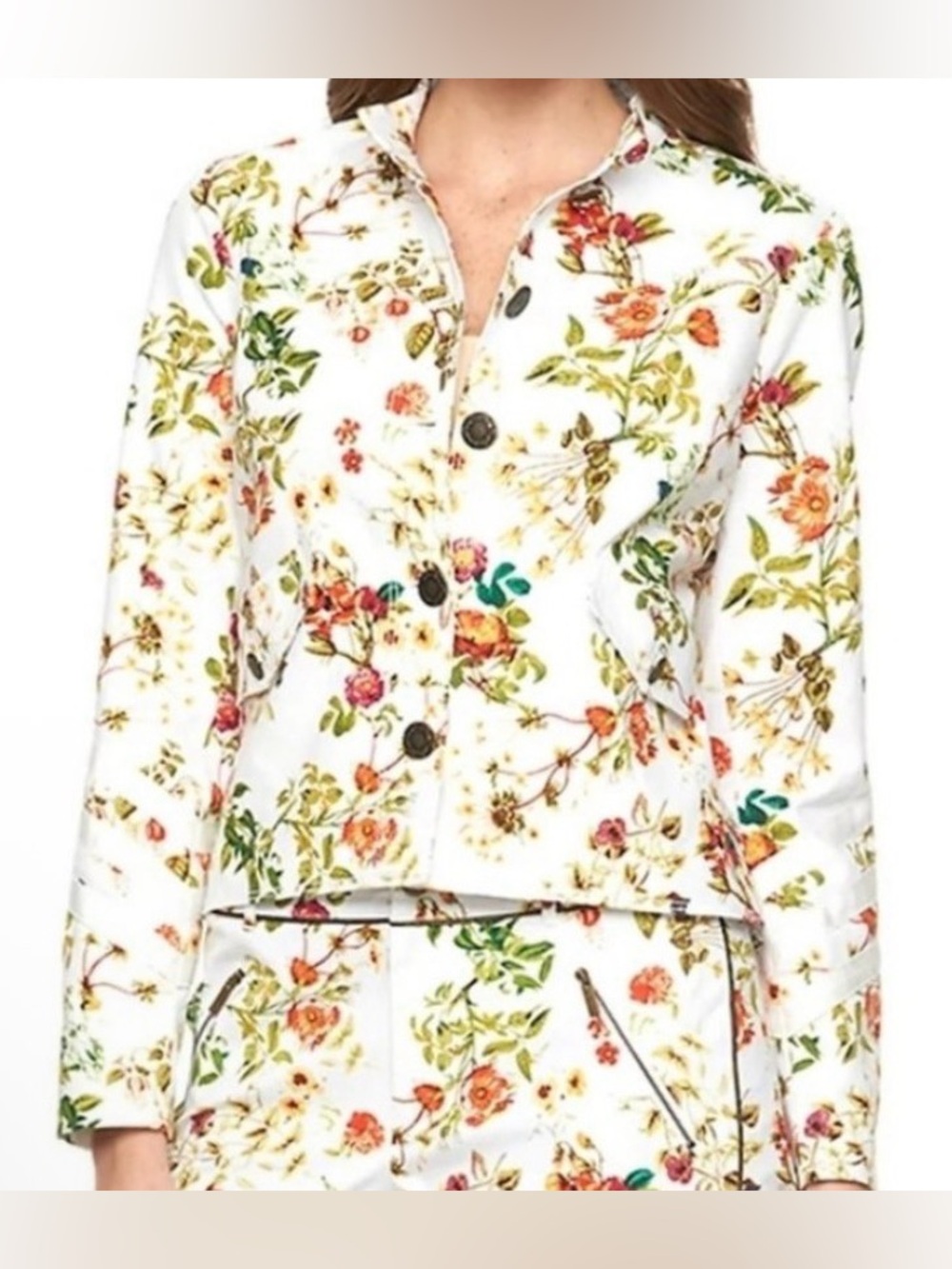 Alice Through The Looking Glass Women's White Floral Button Jacket - Size M